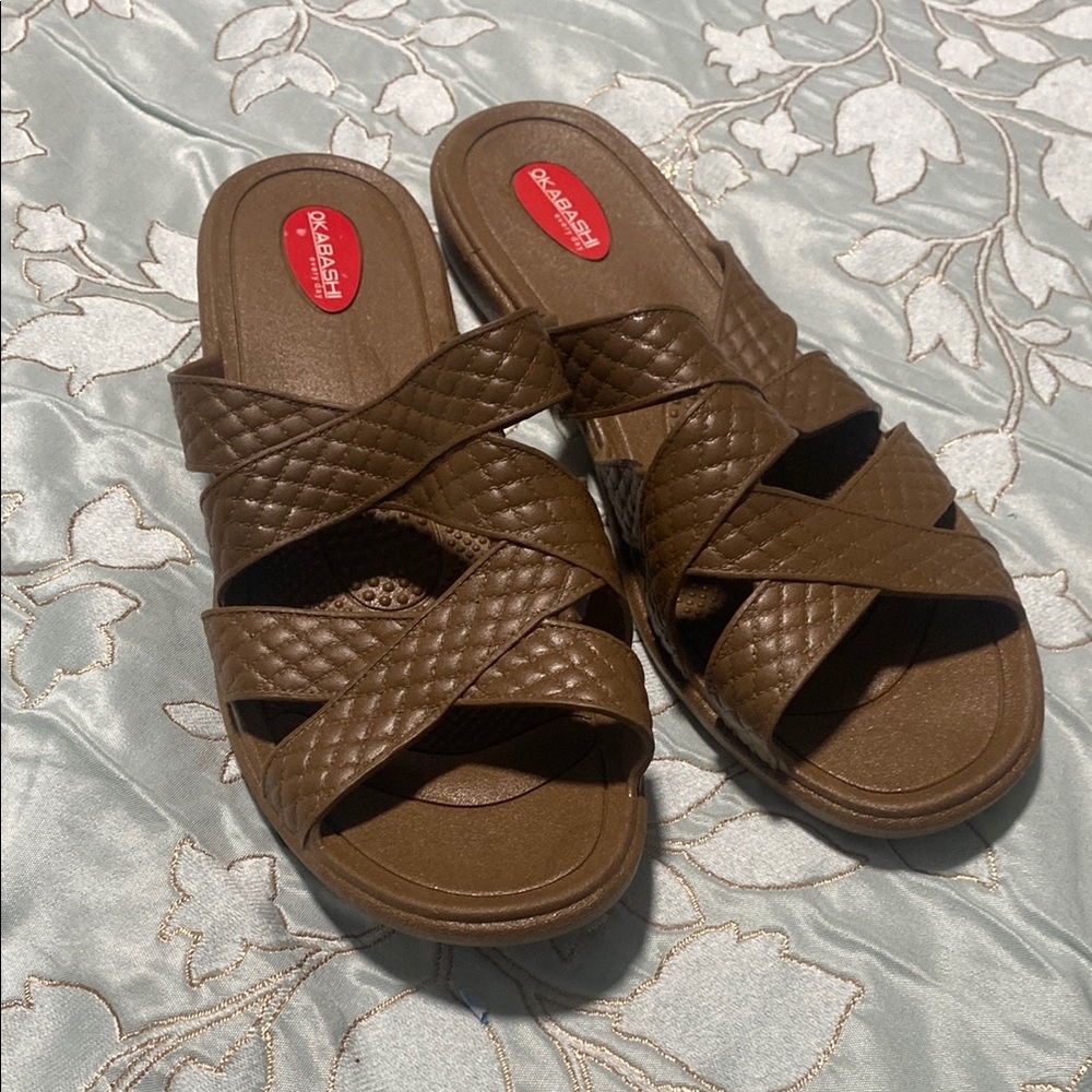 Brown Quilted Slide Sandals